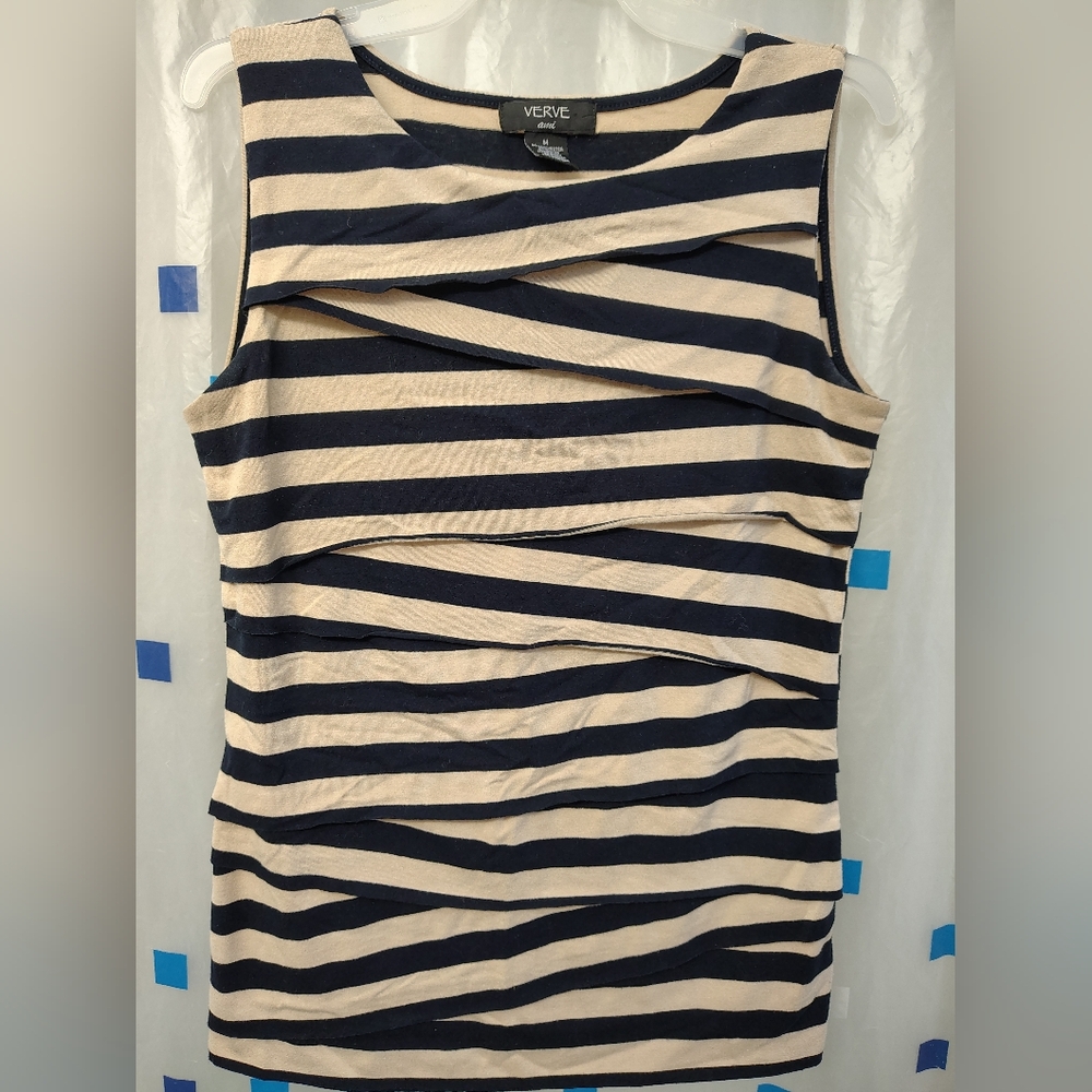 Verve Ami Black and Cream Striped Tank Top